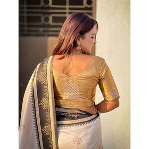 Traditional Zari Contrast Woven Saree <b>Cream</b> Soft Silk <b>Shawl</b> with Elegant <b>Cream</b> Silk Border <b>Cream</b> Silk Saree - Product Image 3
