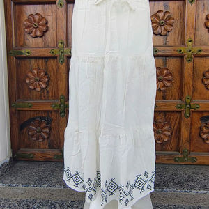 Faldas Midi de Algodón Asimétricas de Cintura Alta con Cordón para Mujer, Estilo Bohemio Vintage, para Vacaciones, Playa, Fiesta, Casual, ODM - Product Image 1