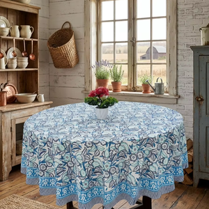 Artisan Handblock Printed Cotton <b>Table</b> Cloth Soft Cambric Fabric Breathable Durable Washable Dining <b>Table</b> <b>Cover</b> For Stylish Home - Product Image 1
