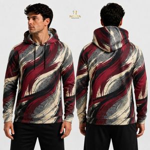 Sweat à capuche en polaire sublimé motif paysage montagneux beige-gris, streetwear d'hiver, pull à manches longues - Product Image 3
