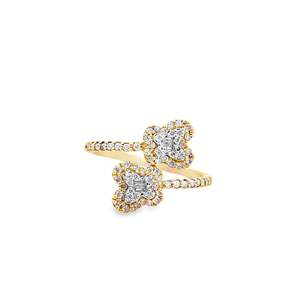 Anillo de Oro Amarillo de 14K con Diamantes Cultivados en Laboratorio, Diseño de Mariposa Doble Entrecruzada, Estilo Pavé Abierto, Tipo Toi et Moi, Banda Distintiva con Piedras Agrupadas - Product Image 3