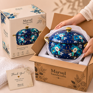 Marvel Handicrafts Floral Enamel Casserole with Lid Gold Knob Side Handles Premium Insulated Serving <b>Pot</b> for Kitchen Dining - Product Image 4