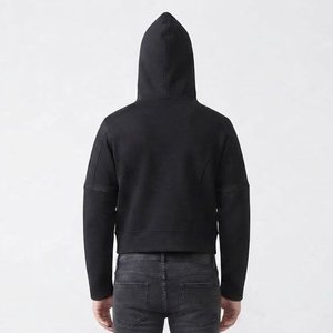 Sweat-shirt à capuche zippé noir pour homme, coupe classique, en coton tricoté, décontracté, pour l'automne, couleur unie, manches longues, designs variés - Product Image 2