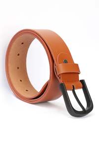 Ceinture décontractée pour homme en cuir véritable marron, boucle ardillon argentée rectangulaire, moulage monobloc durable, style robuste, largeur 35 mm - Product Image 2
