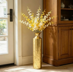 Jarrón Alto de Metal Dorado para Piso - Urna Decorativa Cilíndrica para Sala de Estar Moderna, Entrada, Pasillo, Decoración del Hogar, Exhibición Floral - Product Image 3