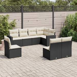 Ensemble de canapés de jardin en rotin noir avec coussins crème, mobilier contemporain d'extérieur - Product Image 1