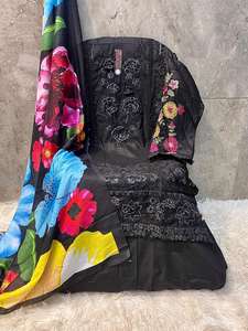 Chic Eid Shalwar Kameez para fiestas modernas Top de algodón pesado Semi Lawn Bottom & Silk Check Dupatta (tamaño 50-5XL) - Product Image 3