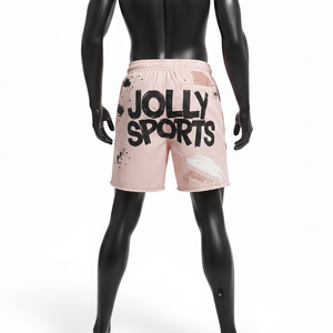 กางเกงว่ายน้ำชายคุณภาพสูง โพลีเอสเตอร์ผสมอีลาสเทน 140 GSM น้ำหนักเบา สีพีช ลายพิมพ์แบบแผง  พร้อมโลโก้สั่งทำพิเศษ - Product Image 2