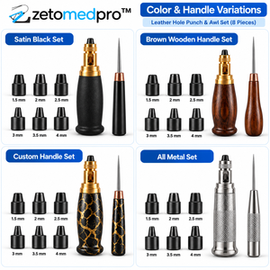 8 Piece <b>Leather</b> Hole <b>Punch</b> and Awl Set Stainless Steel Interchangeable Tips 1.5-4mm Black Customized Leathercraft Tool ZETOMEDPR - Product Image 6