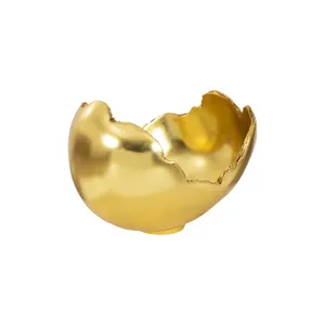 Premium Handmade Fruit Bowl with Contemporary Open Wire Metal Frame Designer ConstructionGolden Plastic Egg Shell Bowl Round - Product Image 1