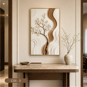 C55-3 Art mural minimaliste en relief 3D avec fleurs, impression sur toile MDF avec cadre, décoration intérieure - Product Image 3