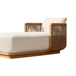 Chaise longue d'extérieur de luxe en teck tropical avec coussin imperméable et accoudoir en corde tressée – Style moderne et élégant pour bord de piscine - Product Image 4