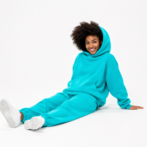Ensemble de survêtement thermique en polaire pour femme, coupe ample, épaules tombantes, sweat-shirt uni, pantalon de jogging à revers élastiques - Product Image 4