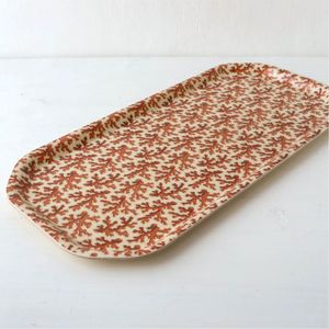 Bandeja de Esmalte Rojo Coral Rústica Hecha a Mano, Bandeja Rectangular Larga de Metal para Servir, Decoración para Bodas y Fiestas, Resistente al Calor - Product Image 1