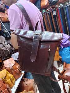 Multi Purpose Leather <b>Roll</b> Top <b>Backpack</b> Convertible Rucksack To Tote Bag Versatile Leather Travel Bag LRTB-0153 - Product Image 5