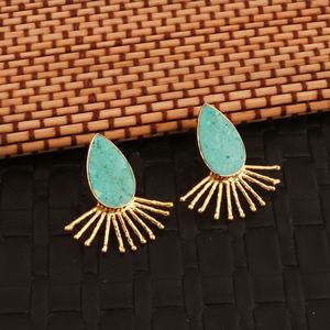 Turquesa Sunburst Hecho a mano Chapado en oro Latón Boho Declaración Stud Pendientes al por mayor - Product Image 2