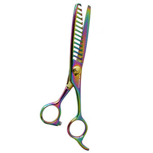 Ciseaux à effiler professionnels pour droitiers avec lames affûtées, design multicolore, vis de réglage dorée, acier inoxydable - Product Image 4
