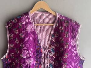 Floral <b>Quilted</b> Cotton Vest V-Neck Sleeveless Women's <b>Jacket</b> Summer Wear with Pockets Printed <b>Pattern</b> Regular Length GIFT FOR HER - Product Image 2
