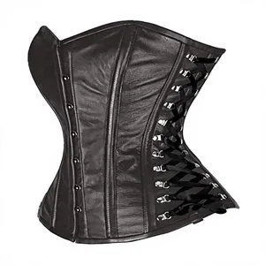 Women's Goth <b>Punk</b> Plus-Size Zipper Leather Seamless Corset Shapewear Waist Cinchers Satin Fabric Quick Dry Feature Firm Control - Product Image 6