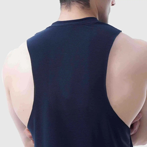 Camiseta sin Mangas de Algodón Azul Marino para Hombre, Cuello Redondo, Tejido Transpirable, Color Sólido, Estilo Casual - Product Image 2