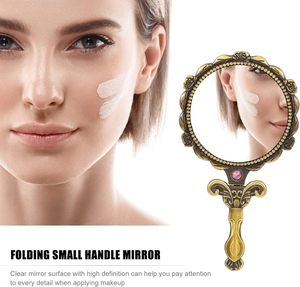 Espejo de Vanidad Redondo de Latón con Diseño de Rosas, Espejo de Maquillaje de Viaje Decorativo de Doble Cara, Marco Metálico de Estilo Tradicional - Product Image 4