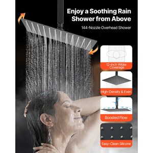Sistema Doccia Termostatico a Pioggia da 12 Pollici con Montaggio a Parete da 6 Pollici e 1 Doccetta Manuale #   Set di Accessori per il Bagno - Product Image 5