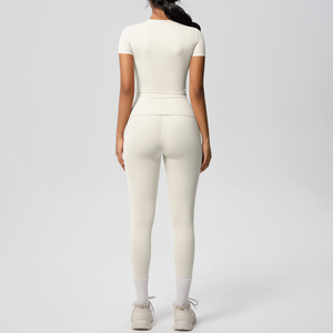 Ensemble de yoga 2 pièces sans bretelles pour femmes, respirant, imprimé, manches courtes, taille haute, longueur intégrale, vêtements de sport sans couture - Product Image 4