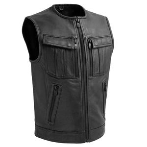 OEM Original Cowhide <b>Men's</b> <b>Black</b> Leather Formal Plus-Size Sleeveless Breathable Quick Dry Spring Heated <b>Waistcoat</b> Front - Product Image 5