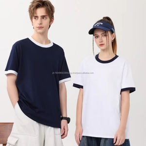 200gsm unisexe coton Ringer Tee Trendy Color Blocking Regular Fit O-cou Chemises Design personnalisé - Product Image 1