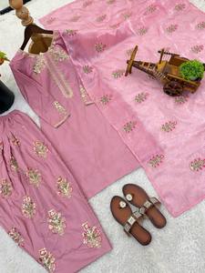 NUEVOS VESTIDOS DE DISEÑADOR, ROPA ÉTNICA, CREPE, SEDA PESADA, DISEÑO BORDADO CON HUELLAS DE HUELLAS DE HILOS Y LENTEJUELAS, TRABAJO CON MANGAS COMPLETAS - Product Image 6