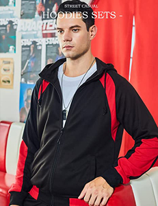 Conjunto Deportivo Negro y Rojo para Hombre, 100% Algodón, Sudadera con Cierre, Pantalones Jogger, Ropa Deportiva Transpirable - Product Image 3