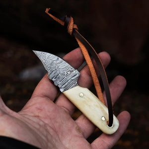 Couteau de chasse personnalisable en acier inoxydable avec mini-couteau à dépecer incurvé fait main confortable et manche en os, et étui en cuir - Product Image 2