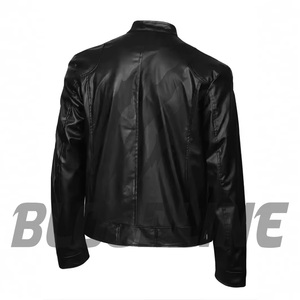 BLOODLINE Men's Blue PU Leather Moto <b>Biker</b> <b>Jacket</b> Slim Fit Zipper Closure Stand Collar Autumn Wear - Product Image 2