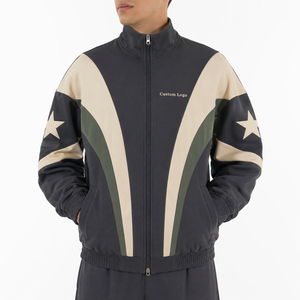 Custom Retro Color Block Nylon <b>Track</b> <b>Jacket</b> <b>Men</b> Full Zip Oversized Streetwear Sports Windbreaker OEM Wholesale USA - Product Image 1