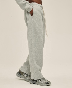 Custom 2026 Autumn/Winter Men's 350g Heavyweight Solid Color Long <b>Trousers</b> - Straight Cut, Fleece Lined, Loose - Product Image 4