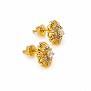 18K Yellow Gold Diamond Floral Halo <b>Stud</b> <b>Earrings</b> for Women High Polish Daily Wear Party Wedding Jewelry Gift - Product Image 4