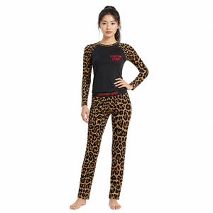 Ensemble pantalon et chemise en coton imprimé léopard 2025 pour femme, personnalisable avec logo, tenue décontractée deux pièces motif guépard - Product Image 1