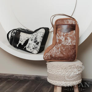 Bolsas de Zapatos Hechas a Mano de Cuero Vacuno con Pelo para Hombre y Mujer, Bolsa de Botas de Senderismo de Cuero Genuino Personalizada, Bolsa de Viaje para Zapatos Personalizada - Product Image 5