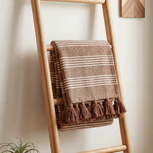 Premium <b>Navy</b> Blue Woven Sofa Throw Horizontal Striped Cotton Blanket Coastal Living Room Styling - Product Image 2