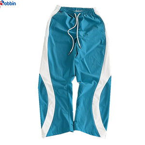Pantalones de Lona Personalizados para Hombre, Color Azul Oscuro con Franja Lateral Blanca, Cintura Elástica, Ligeros, Transpirables, con Cordón Ajustable, Última Tendencia - Product Image 1