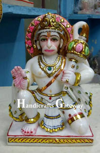 Belle statue de Hanuman en marbre blanc indien, position debout, finition soignée et surface brillante, pour le culte et la décoration de la maison - Product Image 6