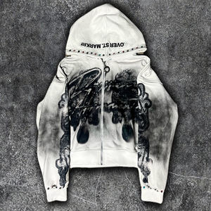 Sudadera con Capucha Personalizada de 500GSM, Estilo Vintage, Corte Regular, para Hombre, con TIE DYE, Pedrería, Forro Polar, Algodón, Efecto Desgastado, Ecológica, Bordado 3D - Product Image 1