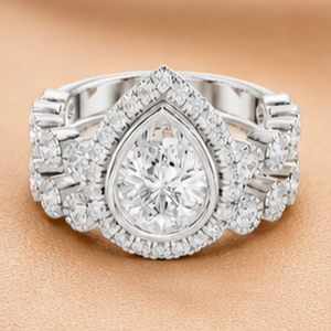Anillo de Compromiso y Boda de Diamantes con Halo en Forma de Lágrima para Mujer, Joyería de Lujo con Corte de Pera, Regalo - Product Image 1