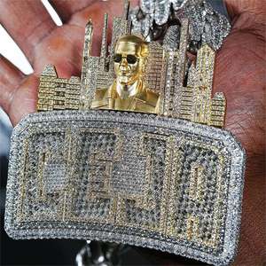 AMBER JEWELS T-265 Collar con Colgante de Diamante Chapado en Oro de 18K Unisex, Estilo Hiphop, Corte Brillante Redondo, Diamante Natural para Fiesta - Product Image 3