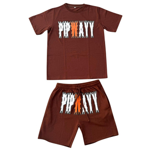 Conjunto de Invierno de Dos Piezas con Estampado de Alta Calidad, Estilo Vintage Deslavado al Sol, Ropa Urbana para Hombre, Camiseta y Pantalones Cortos con Cordón - Product Image 1
