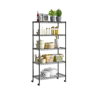 Étagère de cuisine moderne en acier inoxydable noir à 5 niveaux, organisateur de rangement multifonctionnel pour assiettes, bols, casseroles et poêles à bas prix - Product Image 2