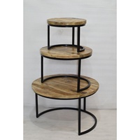 Ensemble de 3 tables basses gigognes vintage en bois de manguier massif, faites à la main, durables, légères, réglables en hauteur, polyvalentes, style industriel