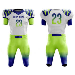 Custom American Football Jersey Set Men's White Green Blue Gradient Sublimated Moisture Wicking Fitted Short Sleeve Uniforms - Product Image 1