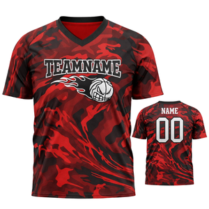 เสื้อบาสเก็ตบอลแบบซับลิเมชั่นสั่งทำพิเศษสำหรับผู้ชาย สีแดงดำลายพราง คอวี ชุดทีม ระบายอากาศได้ดี เสื้อผ้ากีฬา - Product Image 1