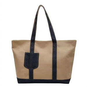 Women's Large Capacity Shopping Tote <b>Bag</b> Single Shoulder <b>Patchwork</b> Denim Canvas with Zipper Closure New Fashion Style - Product Image 2